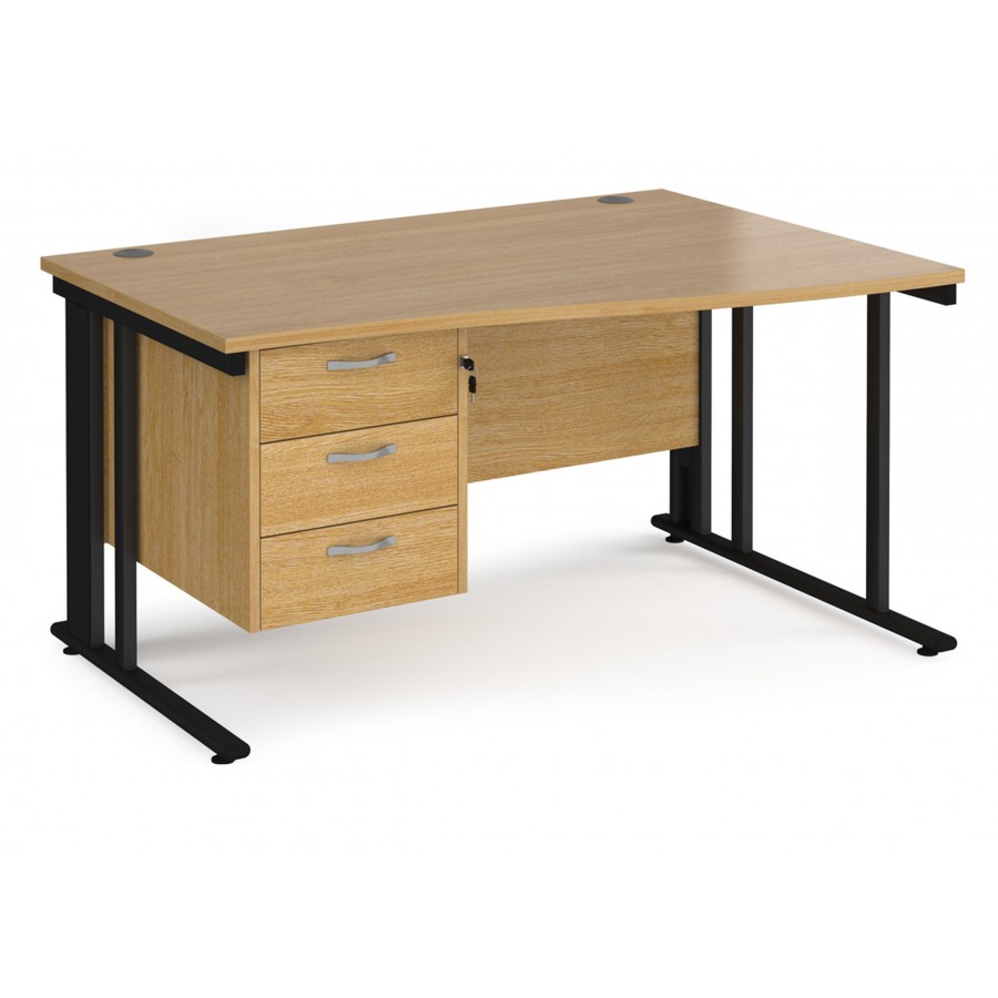 Maestro Cable Managed Leg Wave Desk with Three Drawer Pedestal